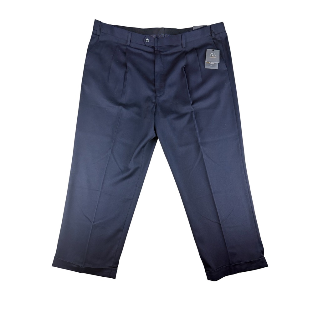 GS Perfect Fit Men's Navy Pleated Dress Slacks Pants Size: 50 Cuffed NEW